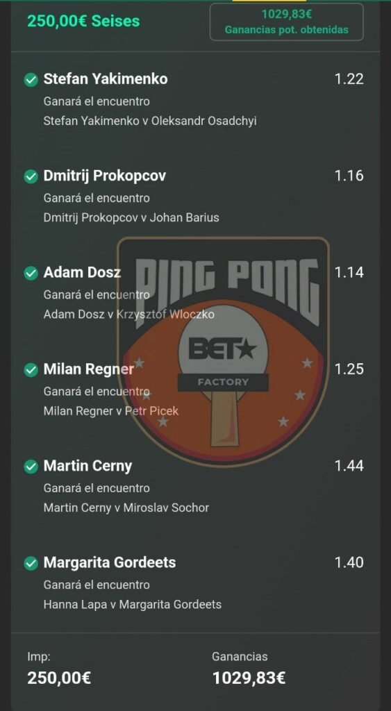 Apuesta Acertada Ping Pong Bet Factory 8